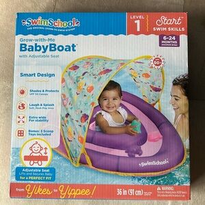 NWT SwimSchool Inflatable Baby Boat w/ Adjustable Seat. Purple. Level 1. 6-24 mo
